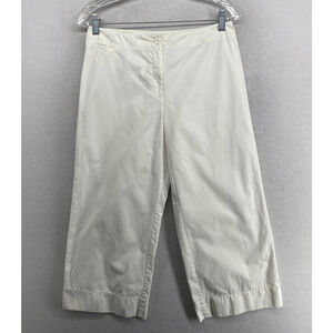 EILEEN FISHER Pants S Cotton Twill Cropped Wide Back Drawstring Detail White
